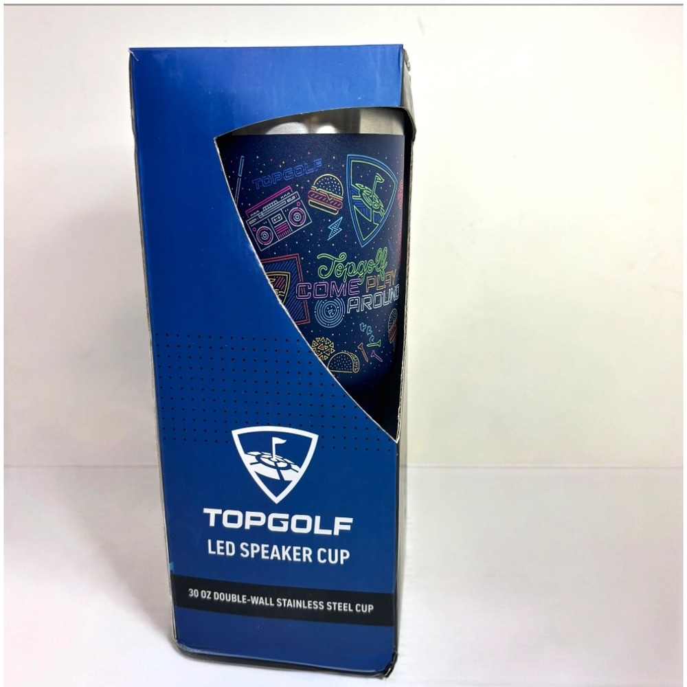 Topgolf LED Speaker Cup 30oz Double Wall Stainless Steel Wireless Blue Tumbler